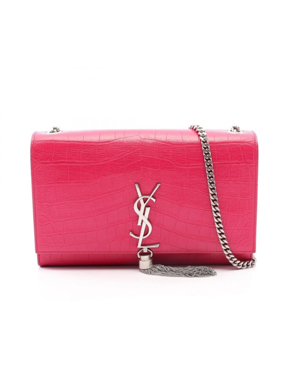 Saint Laurent Paris Shoulder Bag Kate Monogram Croco Embossed Pink Leather